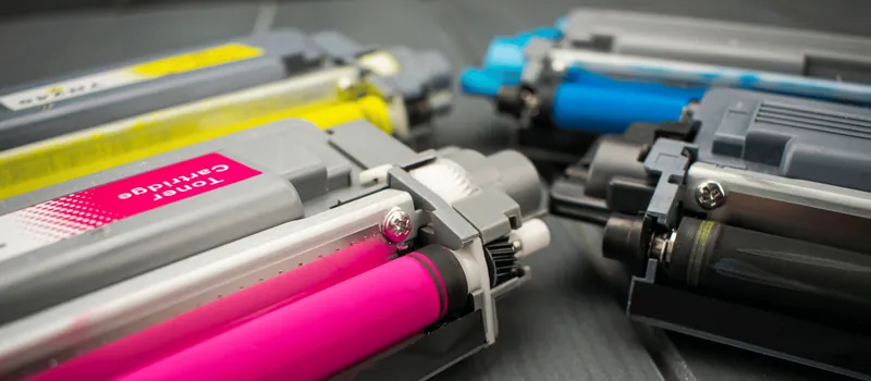 Printer toner cartridges in assorted colours