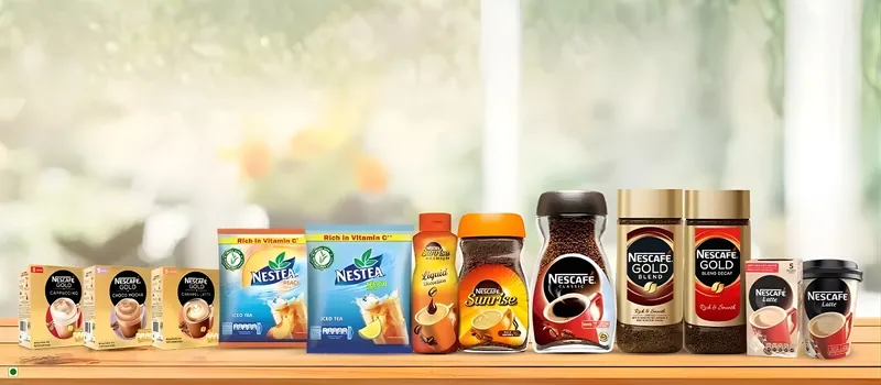 Range of coffee and beverage products on a pantry counter